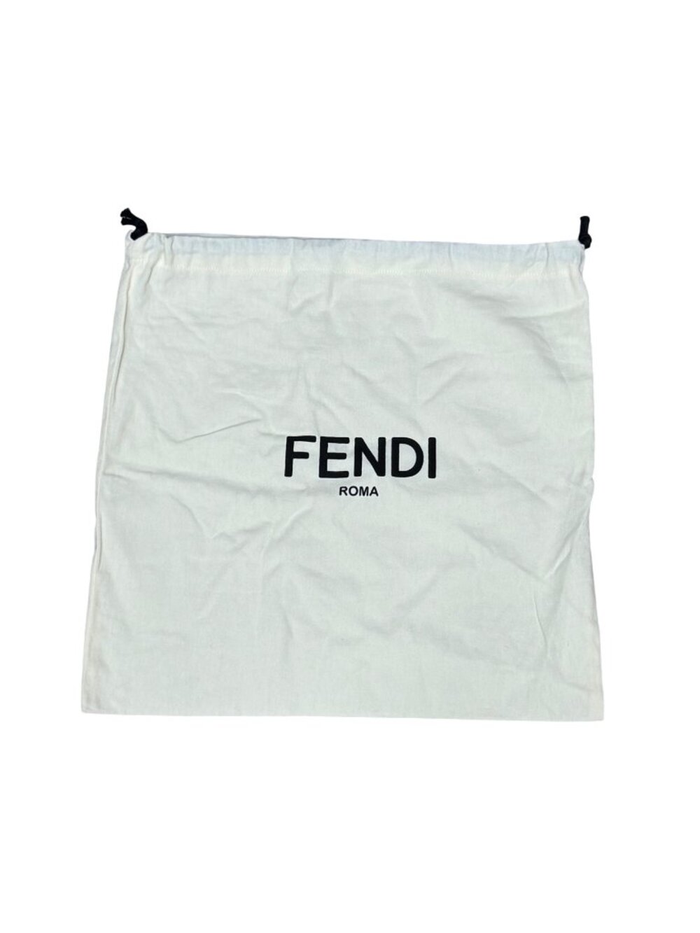 Fendi White Drawstring Dust Bag Logo 15.5" Square Storage Purse Handbag Cotton